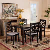 Baxton Studio RH335C-Grey/Dark Brown-5PC Dining Set Henry Modern and Contemporary Grey Fabric Upholstered and Dark Brown Finished Wood 5-Piece Dining Set